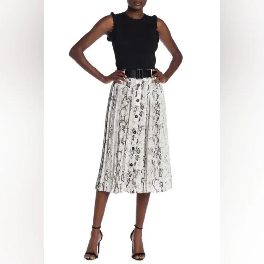 Laundry By Shelli Segal Snake Print Belted Midi Skirt Size Large - Picture 1 of 4